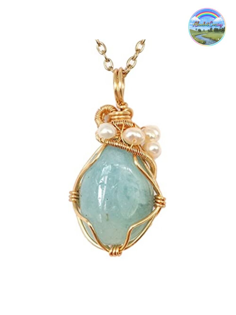Handmade Aquamarine & Freshwater Pearl Necklace, Gold Plated, Statement